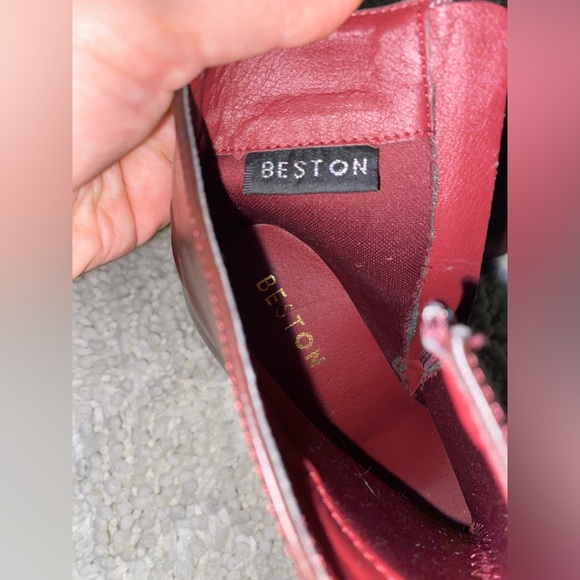 90s Burgundy Platform Leather Boots - Picture 4 of 6